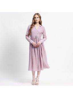 Madame - Pleated Cotton Blend Mauve Shirt Dress (Set of 2)