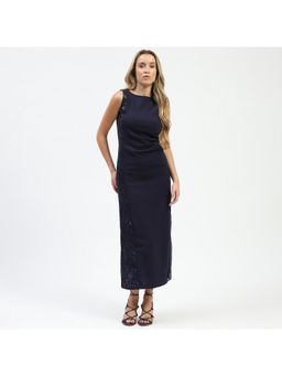 Madame - Navy Blue Sequin Detailing Sleeveless Dress