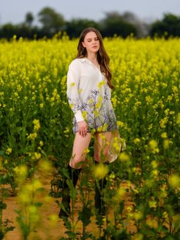 AFRIYA - Monochrome Meadow Long White Shirt