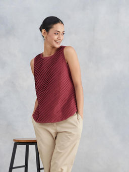 Fabindia - Wine Cotton Slim Fit Top