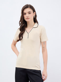 Styli - Women Regular Fit Solid Polo T-Shirt