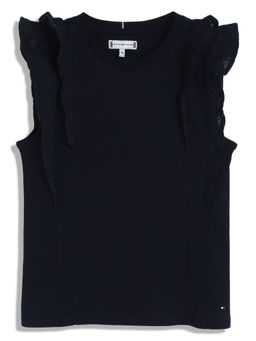 Tommy Hilfiger - Girls Navy Blue Solid Slim-Fit Cotton Top