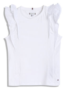 Tommy Hilfiger - Girls White Solid Slim-Fit Cotton Top
