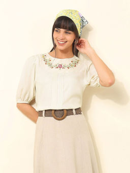 U.S. POLO ASSN. - White Floral Embroidered Top