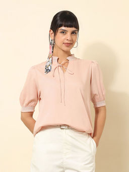 U.S. POLO ASSN. - Pink Ruffle Neck Solid Top