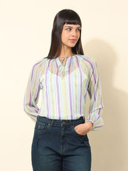 U.S. POLO ASSN. - Chiffon Sheer Vertical Striped Top