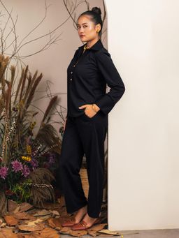 House of Fett - Dion Black Polyester Solid Regular Fit Pants