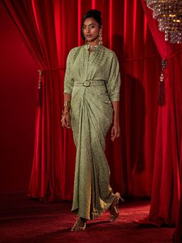 House of Fett - Belrose Pleated Green Gown Bodycon Dress