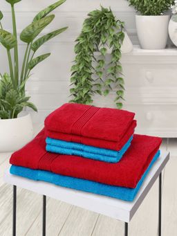 KOPA - 6Pc Quick Dry 100% Cotton Soft Terry Towel -2Pc Bath, 4Pc Hand D'Ross Solid-Red, Turq