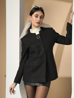 CHKOKKO - Women Winter Wear Solid Plain Single Breasted Coat