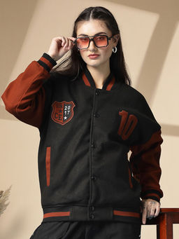 CHKOKKO - Black Oversized Varsity Jacket
