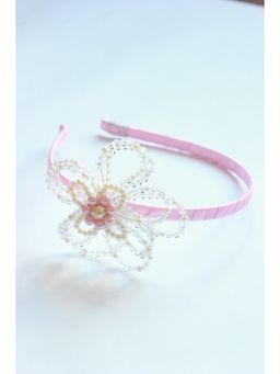 Choko - Blue Floral Beaded Hairband with Pearls Pink Off White