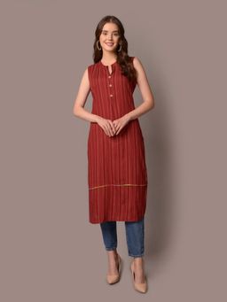 Shree - Women Rayon Maroon Stripes Kurta