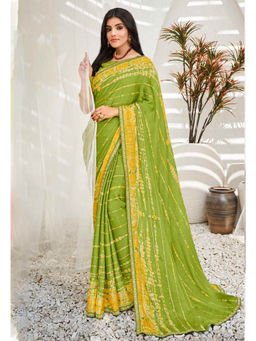 Laxmipati Sarees - Yellow Green Color Chiffon Tasab Designer Printed Saree with Unstitched Blouse