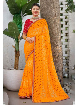 Laxmipati Sarees - Yellow Chiffon Designer Printed Saree with Unstitched Blouse