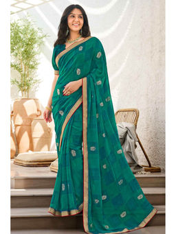 Laxmipati Sarees - Rama Color Silk Designer Printed Saree with Unstitched Blouse