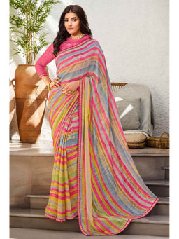 Laxmipati Sarees - Multi-Color Sharmili Chiffon Designer Printed Saree with Unstitched Blouse