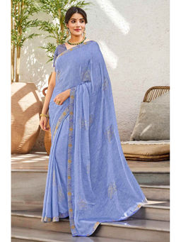 Laxmipati Sarees - Sky Blue Color Silk Chiffon Designer Printed Saree with Unstitched Blouse