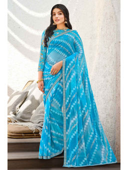 Laxmipati Sarees - Sky Blue Color Chiffon Butti Designer Printed Saree with Unstitched Blouse
