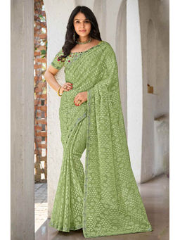 Laxmipati Sarees - Green Color Brasso Designer Printed Saree with Unstitched Blouse