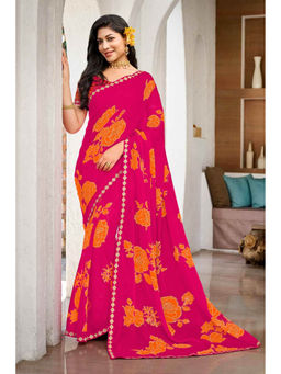 Laxmipati Sarees - Rani Color Chiffon Designer Printed Saree with Unstitched Blouse