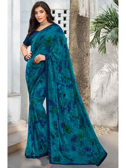 Laxmipati Sarees - Blue Color Chiffon Butti Designer Printed Saree with Unstitched Blouse