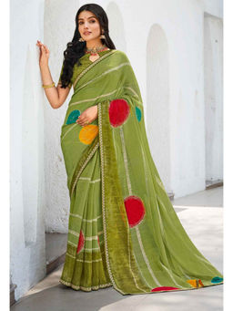 Laxmipati Sarees - Green Color Chiffon Designer Printed Saree with Unstitched Blouse
