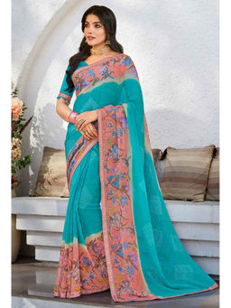 Laxmipati Sarees - Blue Color Sparkle Chiffon Designer Printed Saree with Unstitched Blouse