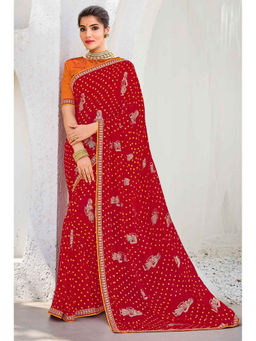 Laxmipati Sarees - Maroon Color Chiffon Designer Printed Saree with Unstitched Blouse