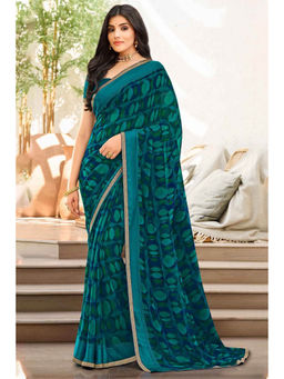 Laxmipati Sarees - Blue Color Chiffon with Satin Patta Designer Printed Saree with Unstitched Blouse