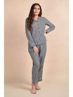 HOUSE OF S - Navy Blue and White Gingham Shirt and Pyjama (Set of 2)