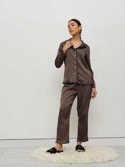 HOUSE OF S - Mocha Satin Shirt and Pyjama (Set of 2)
