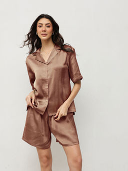 HOUSE OF S - Mocha Satin Shirt and Pyjama (Set of 2)