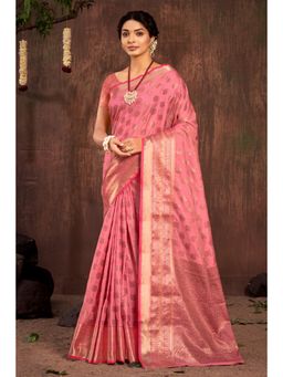 Sangam Prints - Pink Cotton Woven Zari Work Traditional Saree with Unstitched Blouse