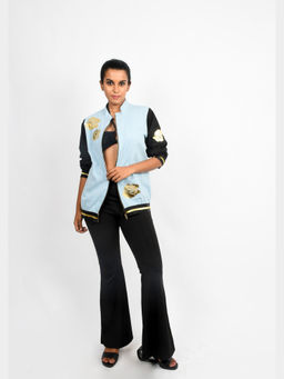 Richaa Goenka - Ice Denim Bomber with Contrast Sleeves