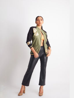 Richaa Goenka - Olive Bomber with Contrast Sleeves