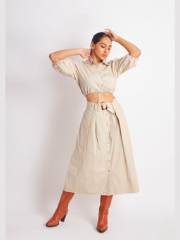 Richaa Goenka - Beige Cotton Plain Co-ord