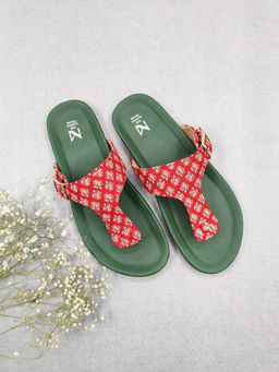 The Madras Trunk - Women Athena Flat Sandals Green & Red