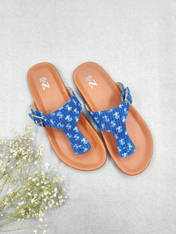 The Madras Trunk - Women Athena Flat Sandals Tan & Blue