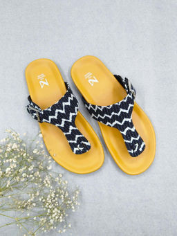 The Madras Trunk - Women Athena Flat Sandals Yellow & Navy Blue