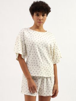 United Colors of Benetton - Off White Regular Fit Floral Print Top and Shorts (Set of 2)