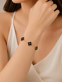 ABHUSHANAM - Women Black 18K Gold Plating Alloy Braclet