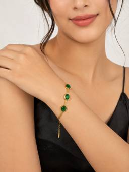ABHUSHANAM - Women Green 18K Gold Plating Alloy Braclet