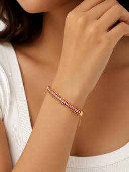 ABHUSHANAM - Women Pink 18K Gold Plating Alloy Braclet