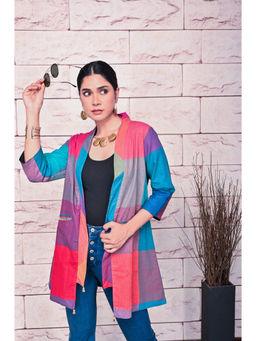 EARTHWEAR - Red-Orange Checks Handloom Cotton Double Layered Jacket