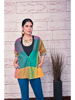 EARTHWEAR - Mustard Checks Handloom Cotton Antifit Double Layered Jacket