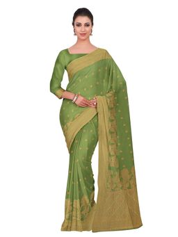 Mimosa - Olive Floral Embellished Saree With Unstitched Blouse