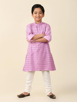 Fabindia - Purple Viscose Silk Hand Block Printed Long Kurta