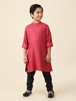 Fabindia - Magenta Viscose Silk Hand Block Printed Long Kurta