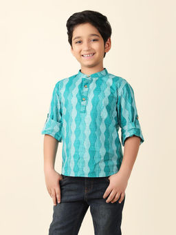 Fabindia - Teal Cotton Printed Short Kurta